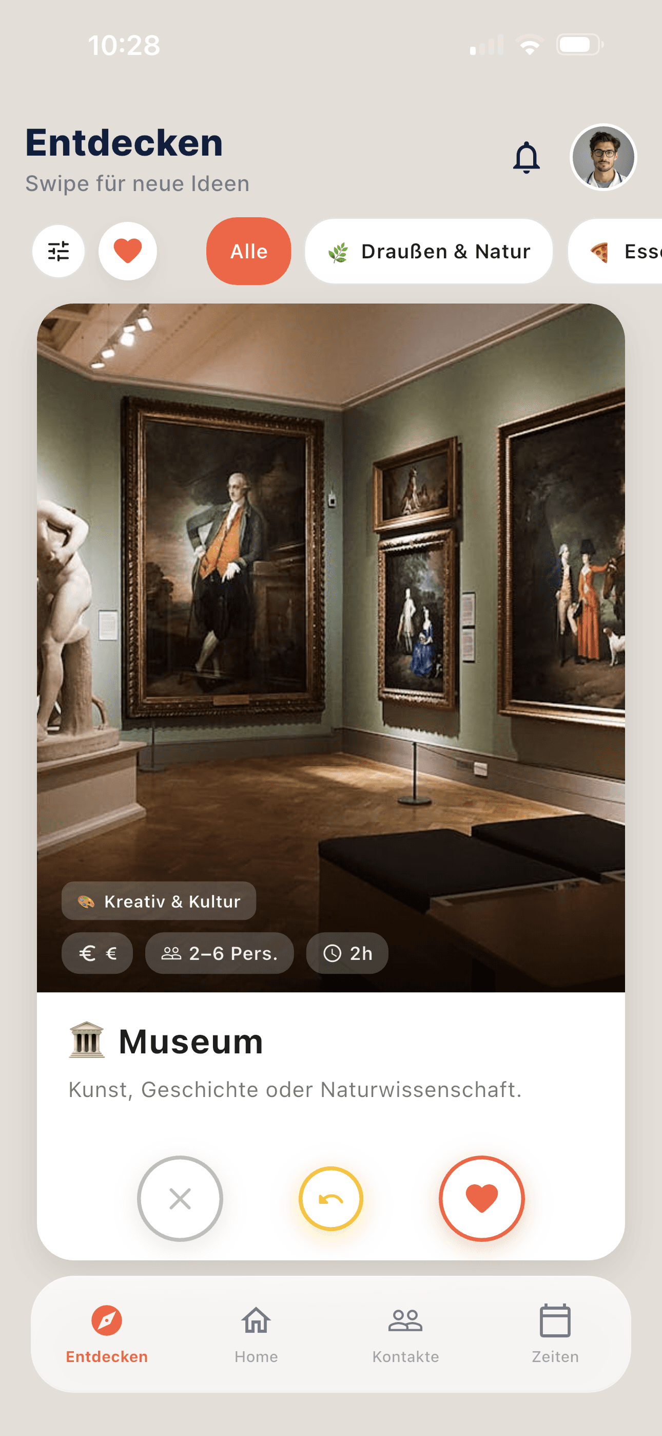 Aktivitäts-Swipe-Cards zum Entdecken