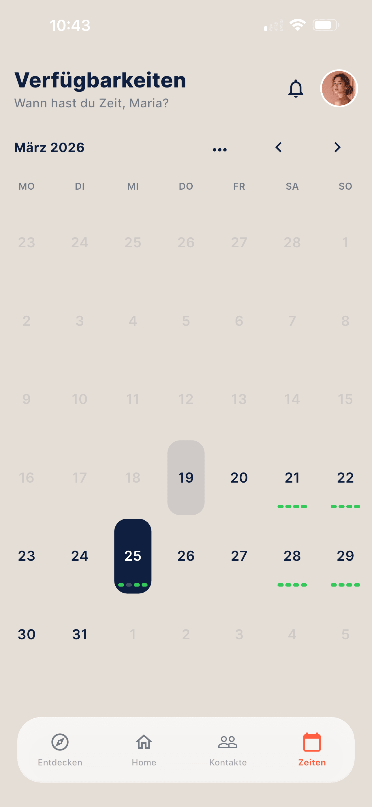 Verfügbarkeit eintragen